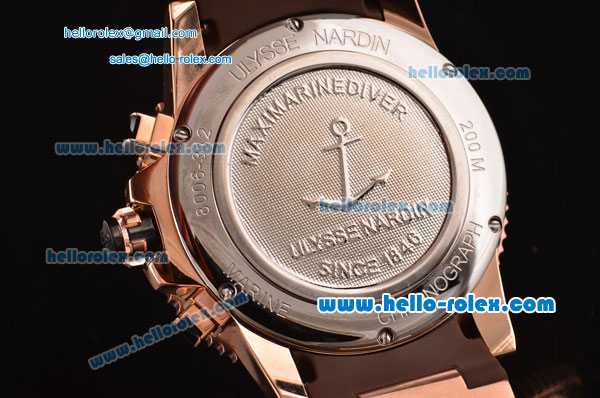 Ulysse Nardin Maxi Marine Diver Chrono Miyota OS20 Quartz Rose Gold Case with Brown Rubber Strap Brown Dial 7750 Coating - Click Image to Close